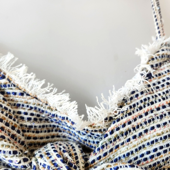 New Katwalk Sparkly Woven Chic Striped Cutout Fringe Hem Dress Size S - Picture 3 of 9